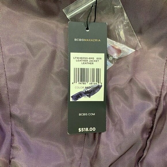 BCBGMAXAZRIA Leather Jacket Coat Purple Peplum Small - Picture 12 of 12